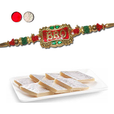 "Designer Fancy Rakhi - FR- 8220 A (Single Rakhi), 250gms of Kaju Kathili - Click here to View more details about this Product